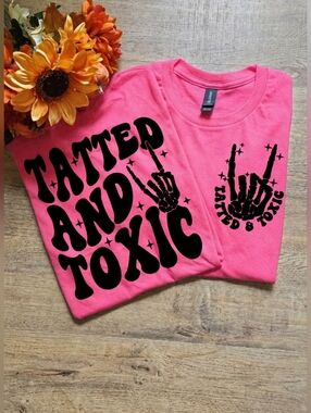 Tatted and Toxic Kids' Pink Graphic Tee Trendy Womens Shirt